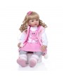 24" Beautiful Simulation Baby Golden Curly Girl Wearing Pink Rabbit Clothes Doll