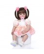 24" Beautiful Simulation Baby Short Hair Girl Doll Wearing Pink Print Gauze