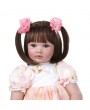 24" Beautiful Simulation Baby Short Hair Girl Doll Wearing Pink Print Gauze