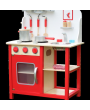 [US-W]Wood Kitchen Toy Kids Cooking Pretend Play Set with Kitchenware and Clock Red