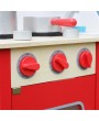 [US-W]Wood Kitchen Toy Kids Cooking Pretend Play Set with Kitchenware and Clock Red