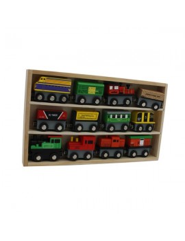 12 Piece Wooden Toy Train Cars Set Compatible with Other Tracks
