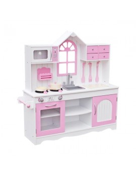 [US-W]Kids Wood Kitchen Toy Cooking Pretend Play Set Toddler Wooden Playset with Kitchenware Pink