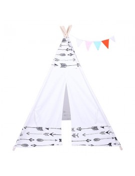Indian Tent Children Teepee Tent Baby Indoor Dollhouse with Small Coloured Flags roller shade and pocket Arrow Pattern