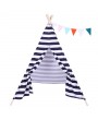 Indian Tent Children Teepee Tent Baby Indoor Dollhouse with Small Coloured Flags roller shade and pocket Blue and White Stripes