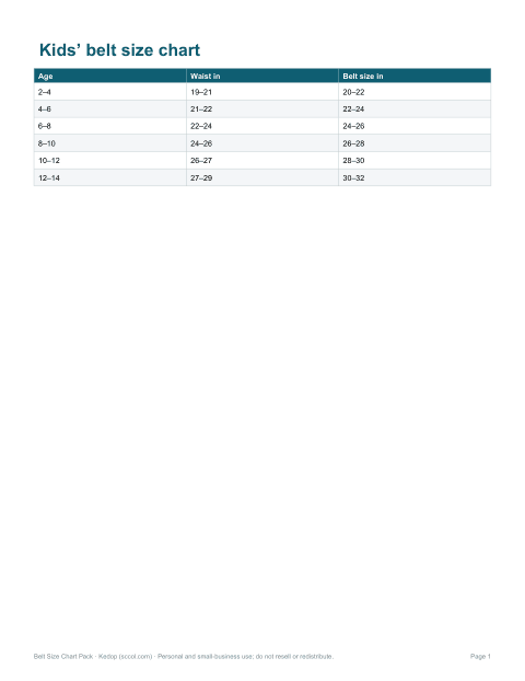 Preview of the first page of Kids’ chart (PDF)